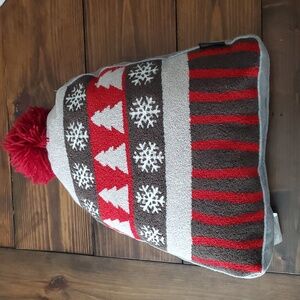 Festive Cynthia Rowley Winter Beanie Pillow with Snowflakes and Trees